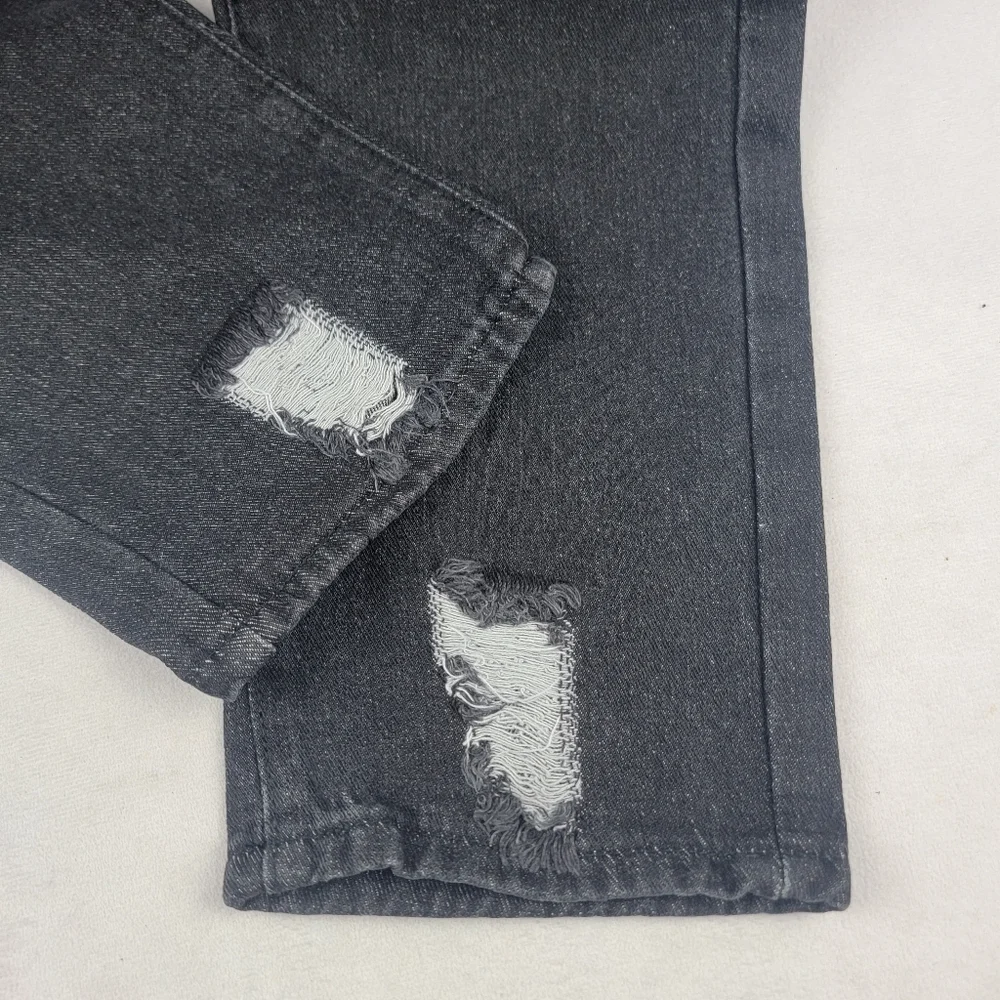 NIB skinny ripped hip hop black denim‎ jeans patches embroidery size Med